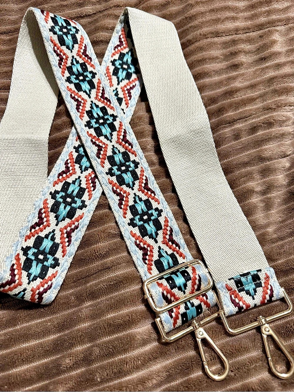 Geometric Woven Bag Strap White & Blue